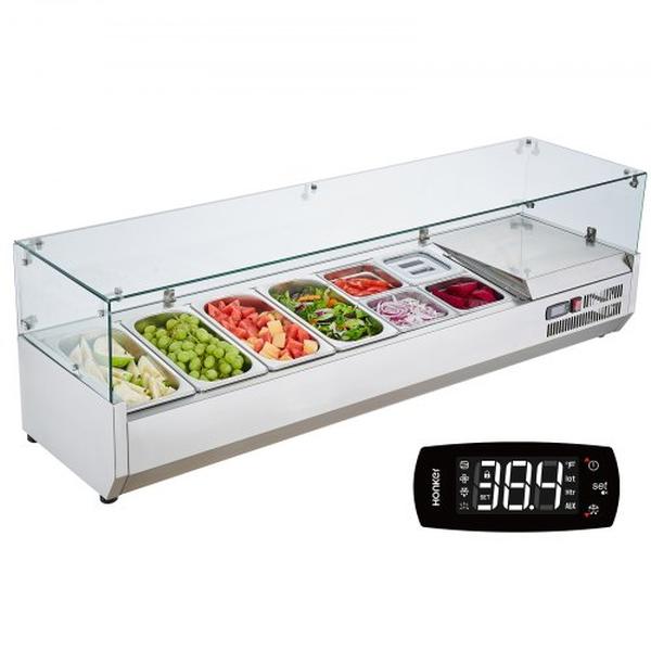 Picture of Vevor BLZLZDWT60YC62I18V1 150 W Countertop Refrigerated Condiment Station with 4.33 Pans & 4.16 Pans