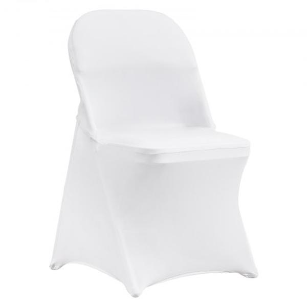 100PCS White Stretch Spandex Folding Chair Covers for Wedding Party Dining, 100PK