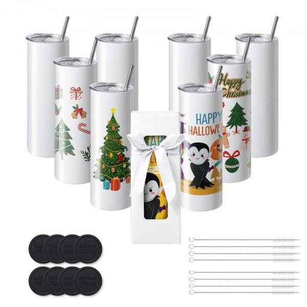 Picture of Vevor KBJPJTJBXG8JSN486V0 20 oz Skinny Straight, Stainless Steel Sublimation Tumblers - Pack of 8