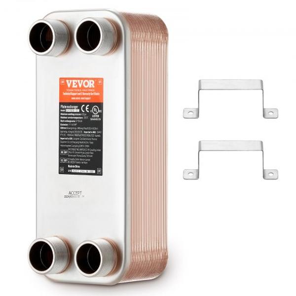 QHBSHRQ51230HDK92V0 5 x 12 in. 30 Plates Brazed Plate Heat Exchanger -  Vevor