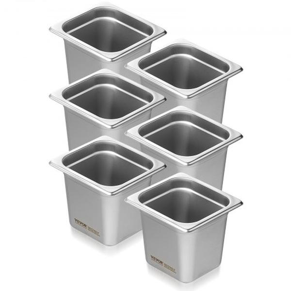 Picture of Vevor 16FCCPBXG6JTSOEA6V0 6 in. 0.8 mm Thick Stainless Steel Restaurant Steam Table Pan - Pack of 6