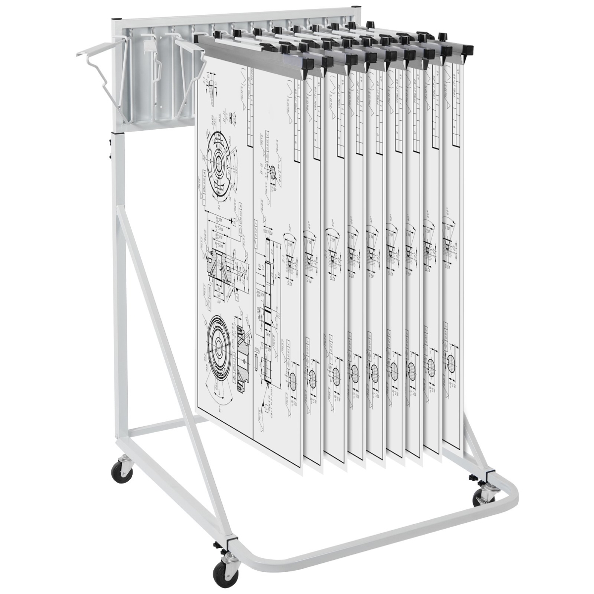LTJJS12CYDS0N873YV0 Mobile Blueprint Storage Rack Plan Holder with 12 Pivot Brackets