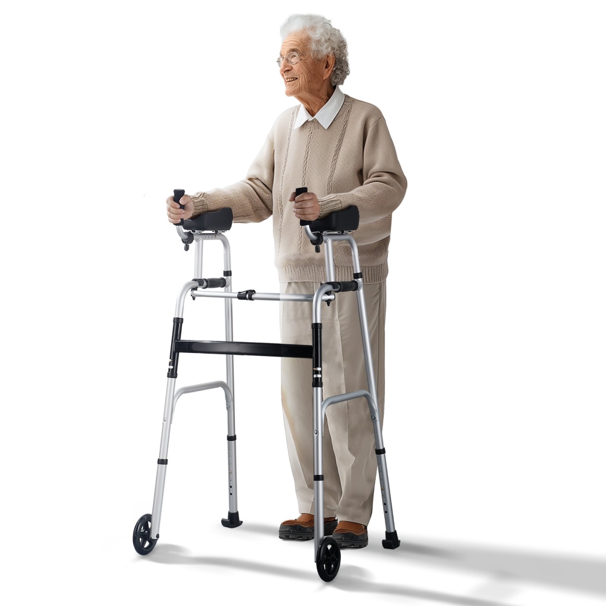 ZLZXCL200000G7LL4V0 2 in 1 Folding Walker with Armrest Pads & 5 in. Solid Wheel Height Adjustable