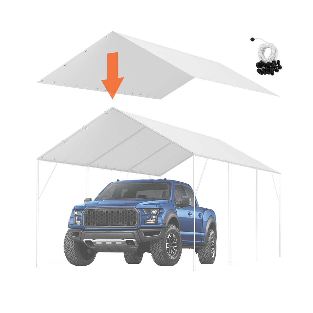 10 x 20 ft. Carport Replacement Canopy Cover - White
