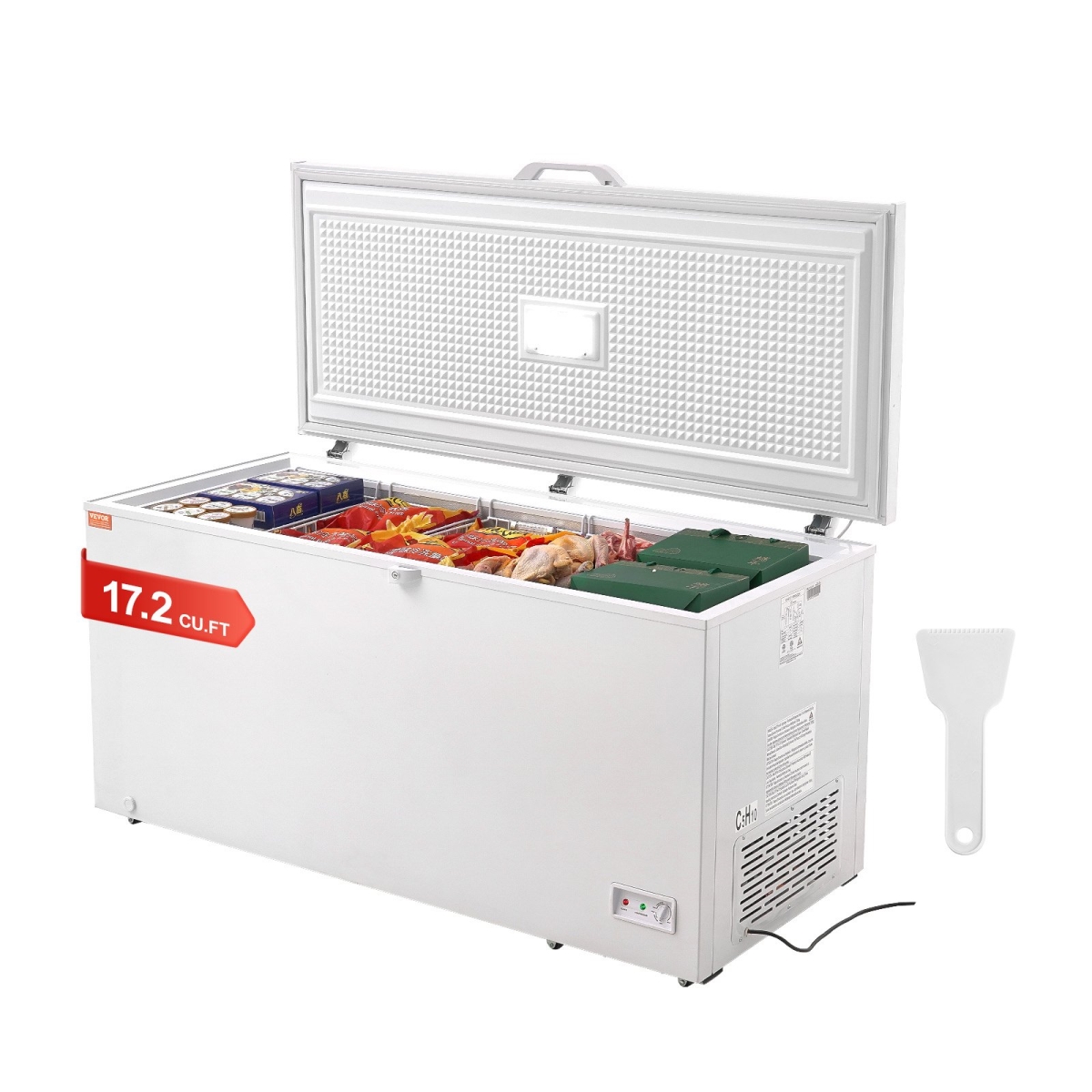 Picture of Vevor JYLJ172CFTBSXLUXPV1 17.2 cu. ft. Freestanding Top Open Door Commercial Chest Freezers with Locking Lid, 7-Level Adjustable Temp, LED Lighting & 6 Wheels