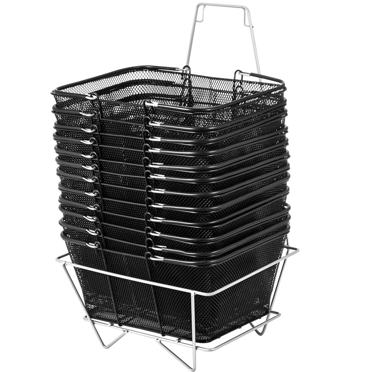 Picture of Vevor GXSBSJSGWLGXVOLJBV0 Portable Wire Shopping Baskets with Handles, Black - 12 Piece