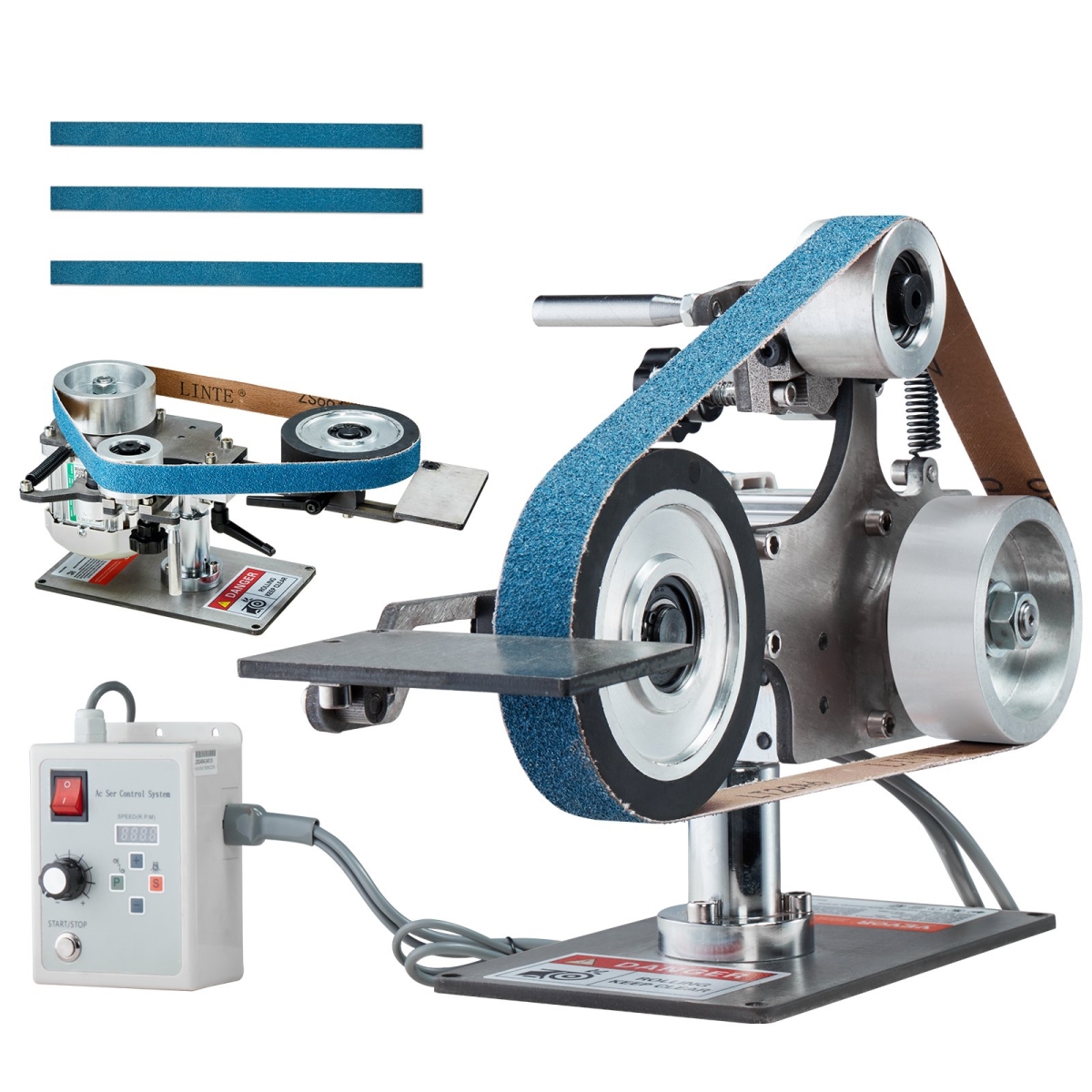 SDMC550W301ITG5FHV1 30 x 1 in. Variable Speed Belt Polisher with VFD, 550W Polishing Grinding Machine with 2 Grinding Moulds & 3 Sanding Belts