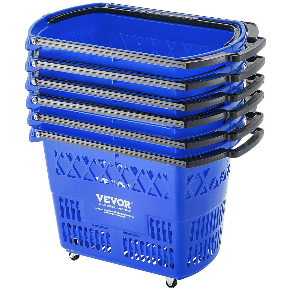 Picture of Vevor GXLGSGWLGXLG1W6XSV0 39 Liter Plastic Rolling Shopping Trolley Basket on Wheels with Handle - 6 Piece