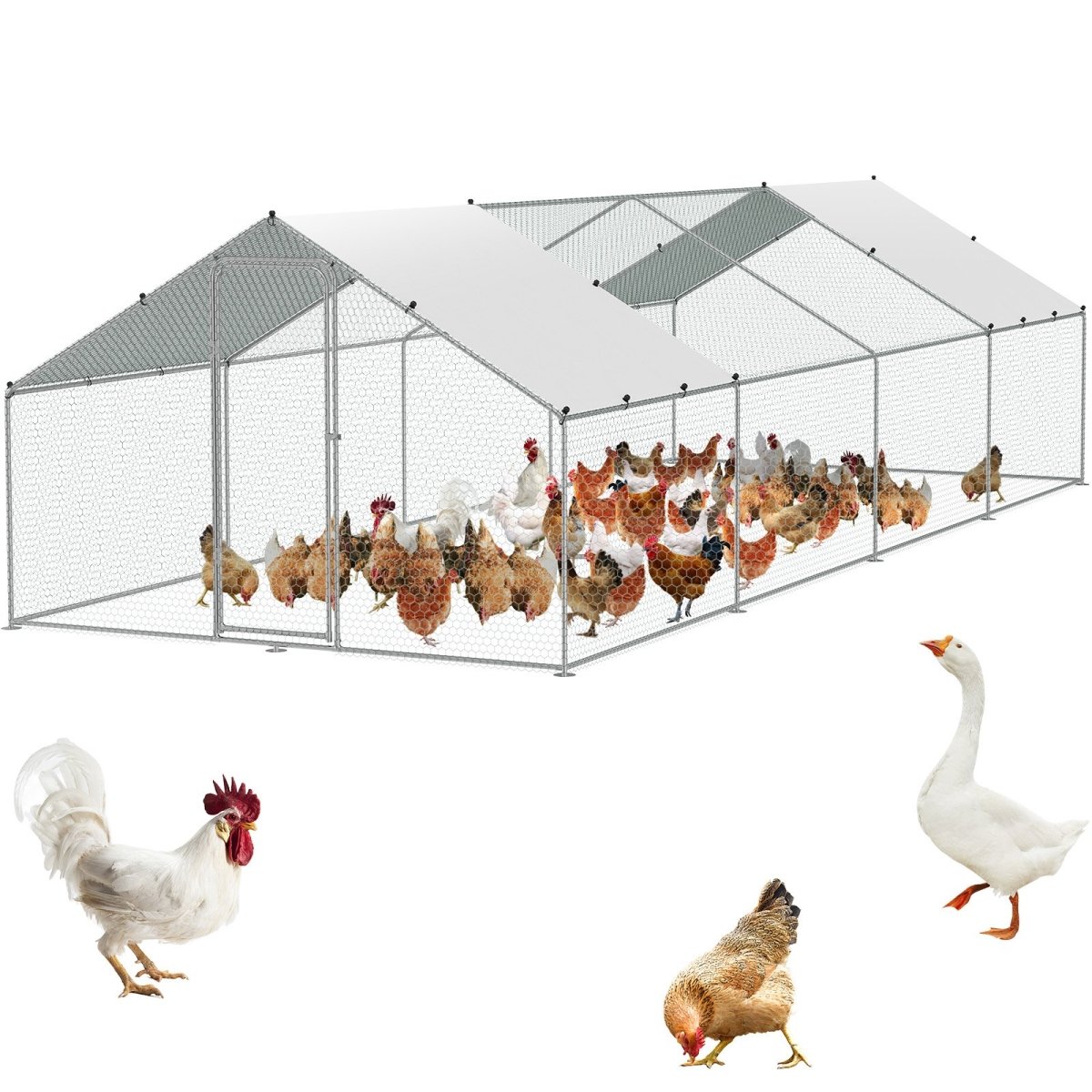 BRSJP8X3X2MJ5OMW8V0 9.8 x 25.6 x 6.5 ft. Large Metal Chicken Coop with Run -  Vevor