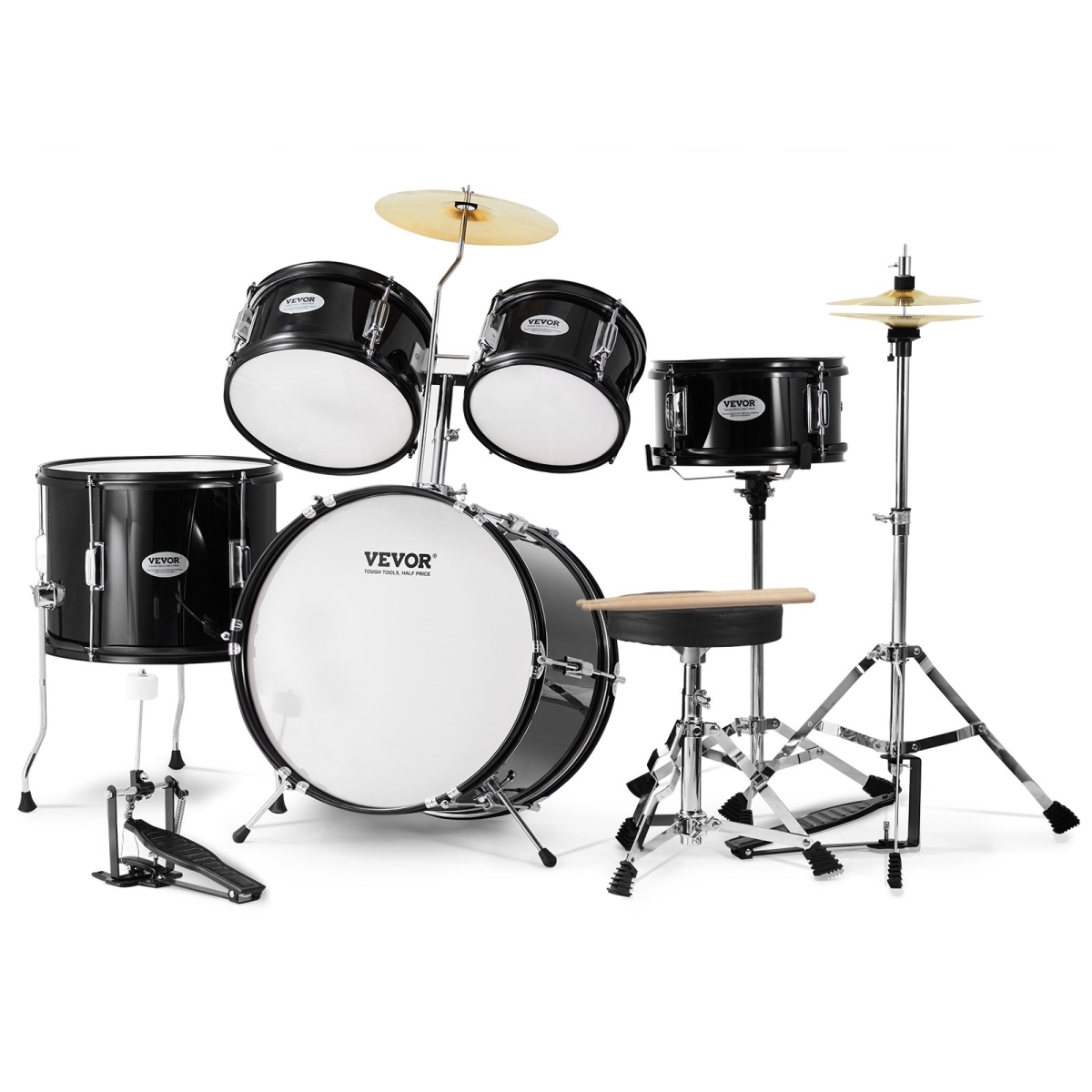 WJTJZG5JT16HCA94HV0 Kids Drum Set, Black - 5 Piece -  Vevor