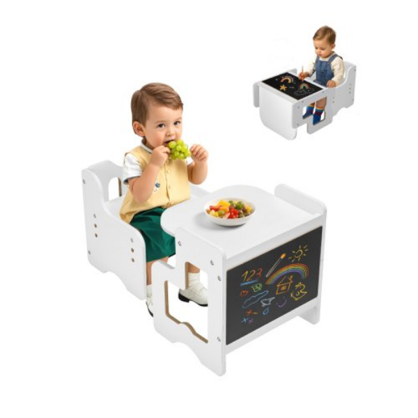 Picture of Vevor ETDNZY170811OLO7LV0 Montessori Toddler Desk with Blackboard Weaning Table & Chair Set - White