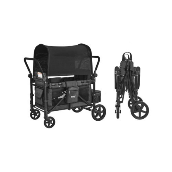 SRYETCSHHSTYEY62GV0 330 lbs Wagon 4 Kids Push Pull Quad Collapsible Stroller for Camping - Dark Gray & Black