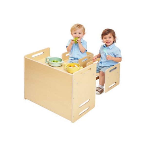 Picture of Vevor ETDNZY265201MXF9VV0 Montessori Toddler Desk with 2 Chairs Wood Weaning Table & Chair Set - Natural