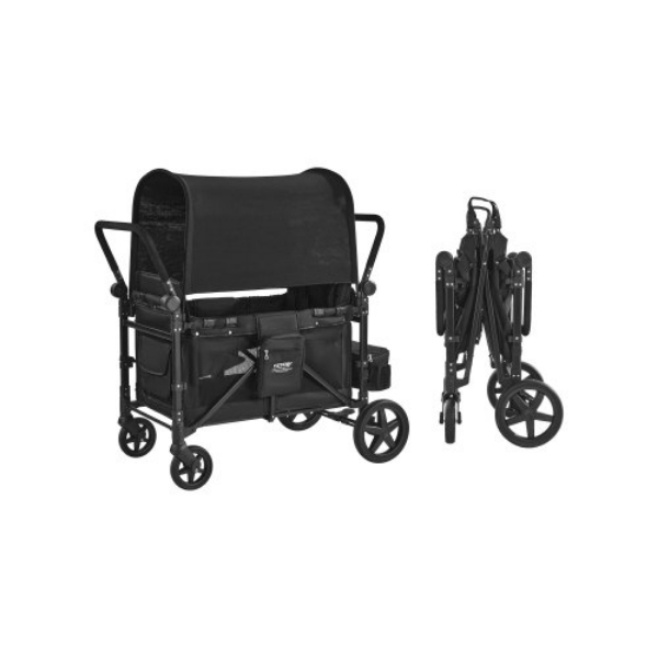 SRYETCHSTYPTWPROWV0 330 lbs Loading 4 Kids Push Pull Quad Collapsible Wagon Stroller - Black