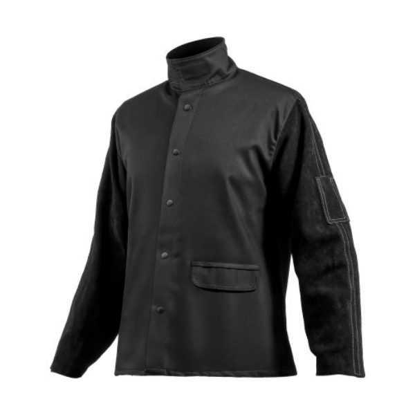 Picture of Vevor KSNPKKSKNPCMA6XJIV0 9 oz Flame-Resistant Cotton Heavy Duty Cowhide Leather Welding Jacket - Medium - Black