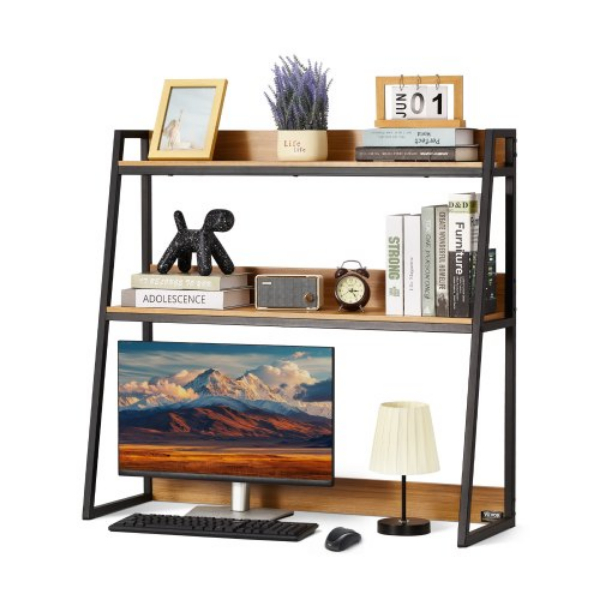 ZMSJDNZSJTM2G17WDV0 2 Tier Storage Organizer for Office & Home Desktop Bookshelf - Wood Color