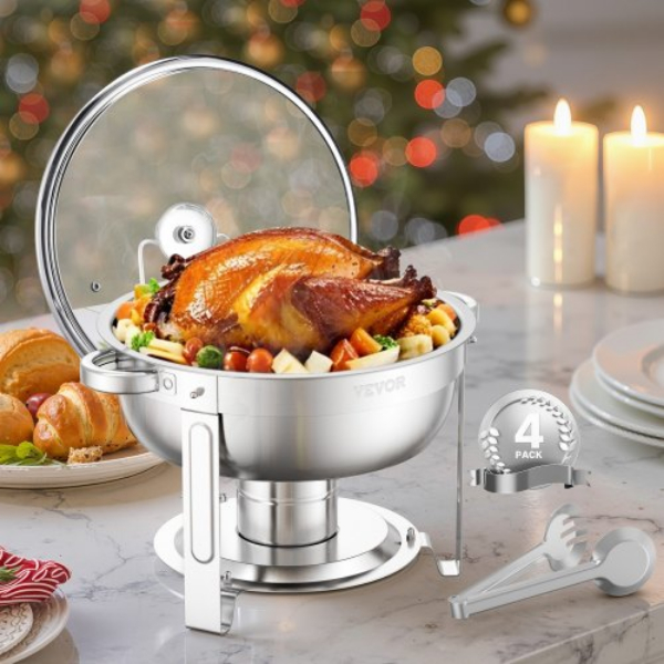 Picture of Vevor YXBLSTGK4JTYI3UFOV0 5 qt. Round Stainless Steel Chafing Dish Buffet Set Pan, Silver - Full Size - Pack of 4