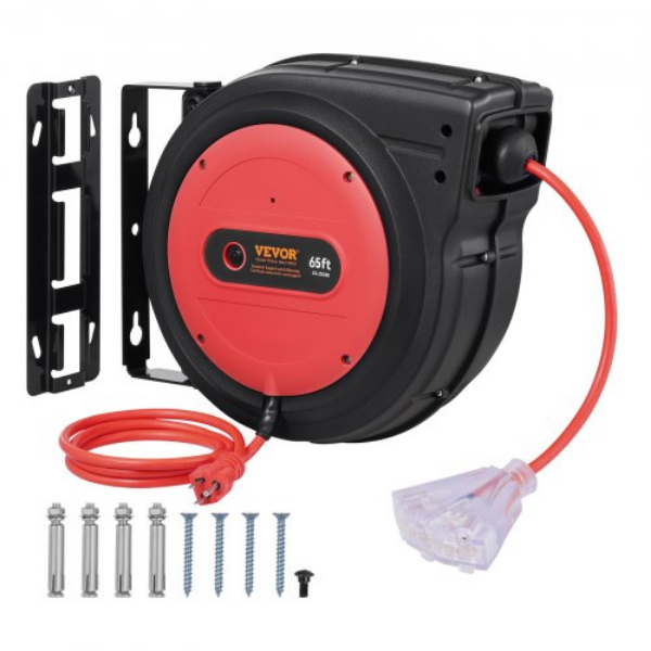 Picture of Vevor SSSJXQ65FTHH0S4OLV1 65 ft. 12AWG-3C SJTOW Retractable Extension Reel Power Cord