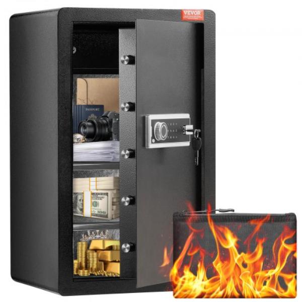 4 cu. ft. Single Door Safe Box with Key Lock & Password Cabinet Black Organize Cash, Passports, Jewelry, Gold, Watches & Documents