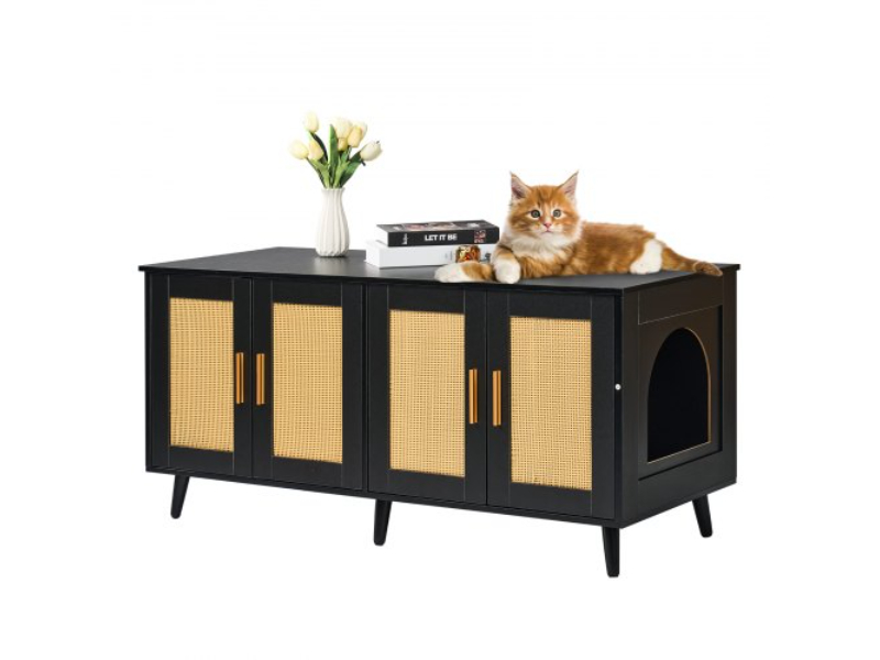 Picture of Vevor JSDMMSPWQ472J3GQVV0 Cat Litter Box Enclosure Wooden Furniture Hidden 2 Rooms - Black