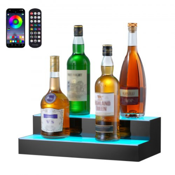 ZTXLEDJPZSJ2BMG48V1 16 in. 2-StepBar Shelf RF & App Control LED Lighted Liquor Bottle Display