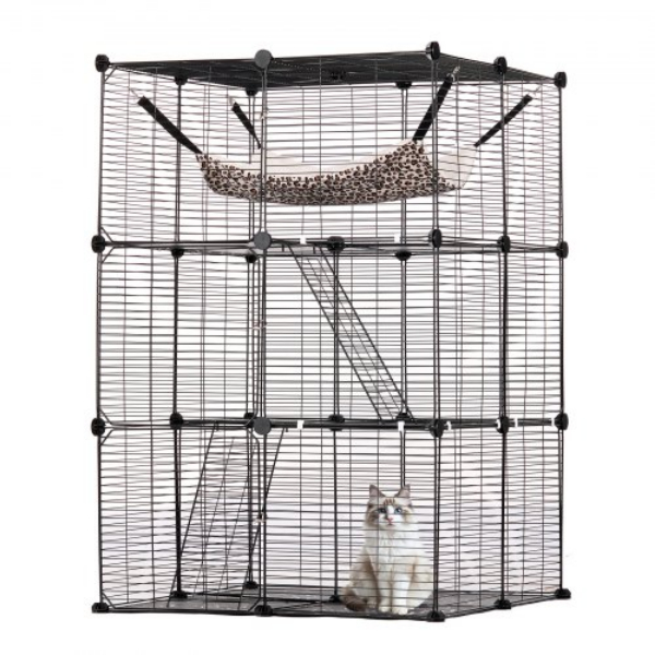 Picture of Vevor PJSMBSL28W281ORKFV0 28 x 28 x 41 in. Hammock 3 Tier Metal Wire Playpen Catio Car Cage&#44; Black - Large