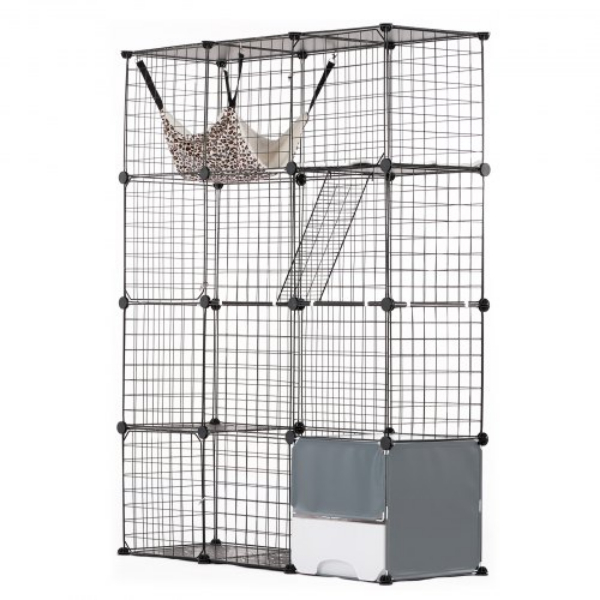 Picture of Vevor PJSMBSL41W18RMZW7V0 41 x 14 x 55 in. Hammock 4 Tier Metal Wire Cat Cage Enclosure - Large - Black