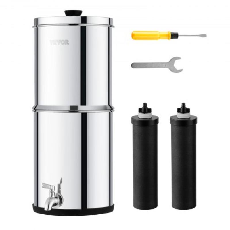 Picture of Vevor ZLLSQ225GALH3SBU1V0 2.25 gal Gravity-fed Water Filter Countertop System, Stainless Steel - 2 Filters