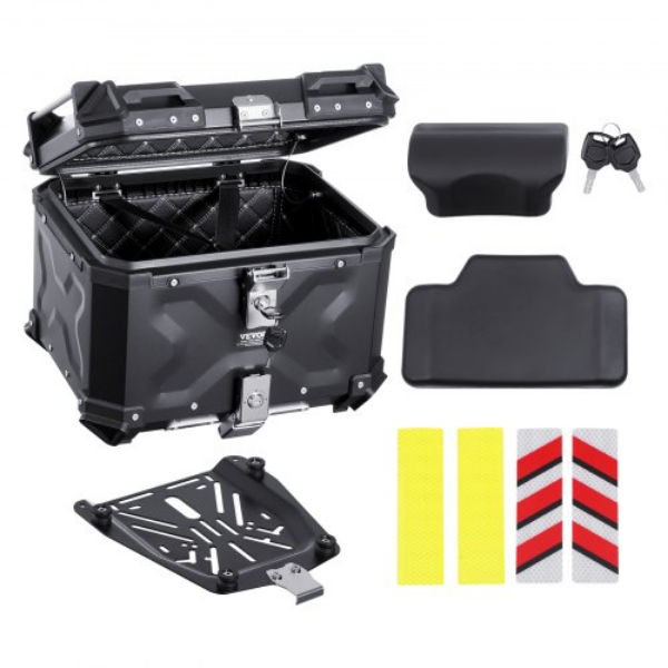 Picture of Vevor MTCJSDXHS55L032GOV0 55L Top Case Leather Lining Universal Motorbike Tail Box - Black