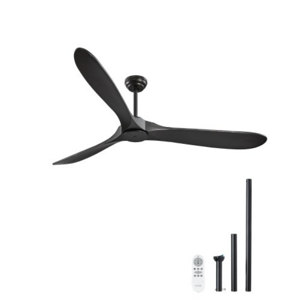 WDDS72INCHSMFA1R6V6 72 in. No Light Remote Control Reversible DC Motor Wood Blade Ceiling Fan - Black