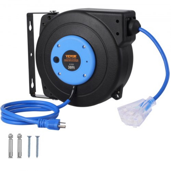 Picture of Vevor SSSJXQ30FTHLII7PJV1 30 ft. 16AWG-3C SJTOW Retractable Extension Power Cord Reel