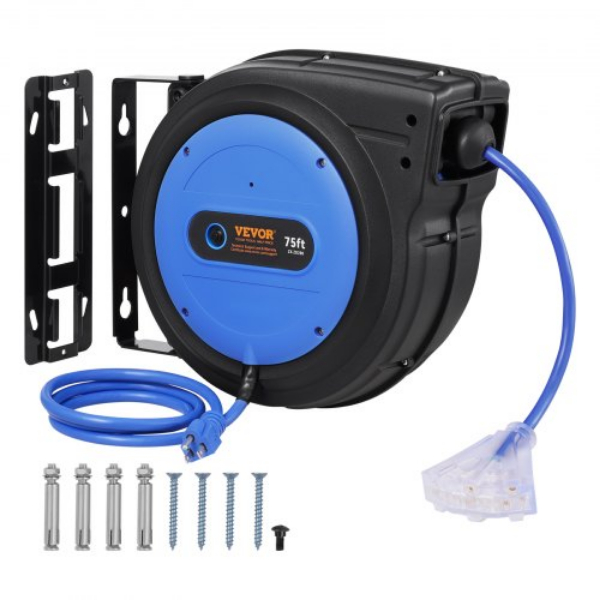 Picture of Vevor SSSJXQ75FTHL8EFY3V1 75 ft. 14AWG-3C SJTOW Retractable Extension Power Cord Reel