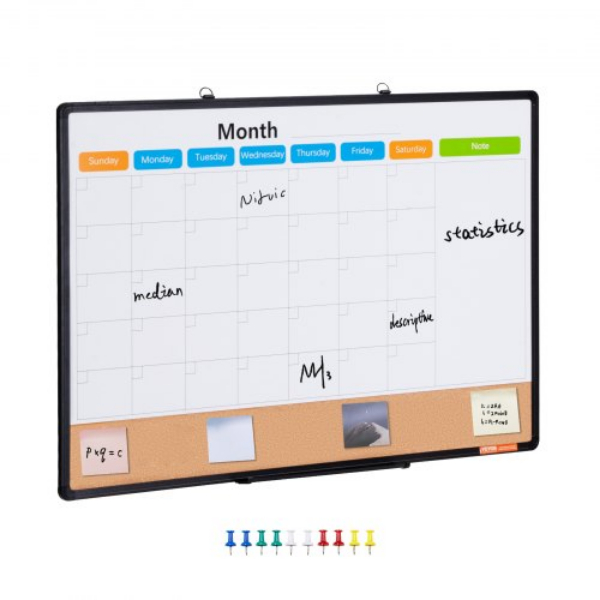 RMB36X24RLBBZZZDYV0 36 x 24 in. Aluminum Frame Bulletin Board Monthly Calendar Whiteboard & Cork - White, Brown & Black