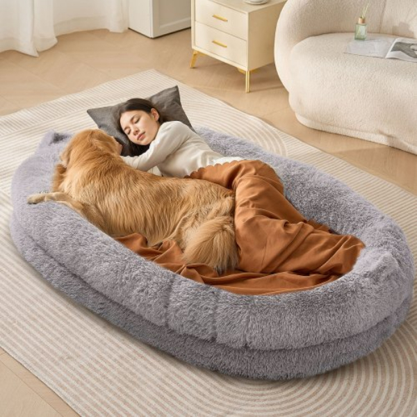 Picture of Vevor RLGCQBWTYXZMLCKEJV0 72 x 48 x 10 in. Washable PV Velvet Human Size Dog Bean Bed - Large - Gray