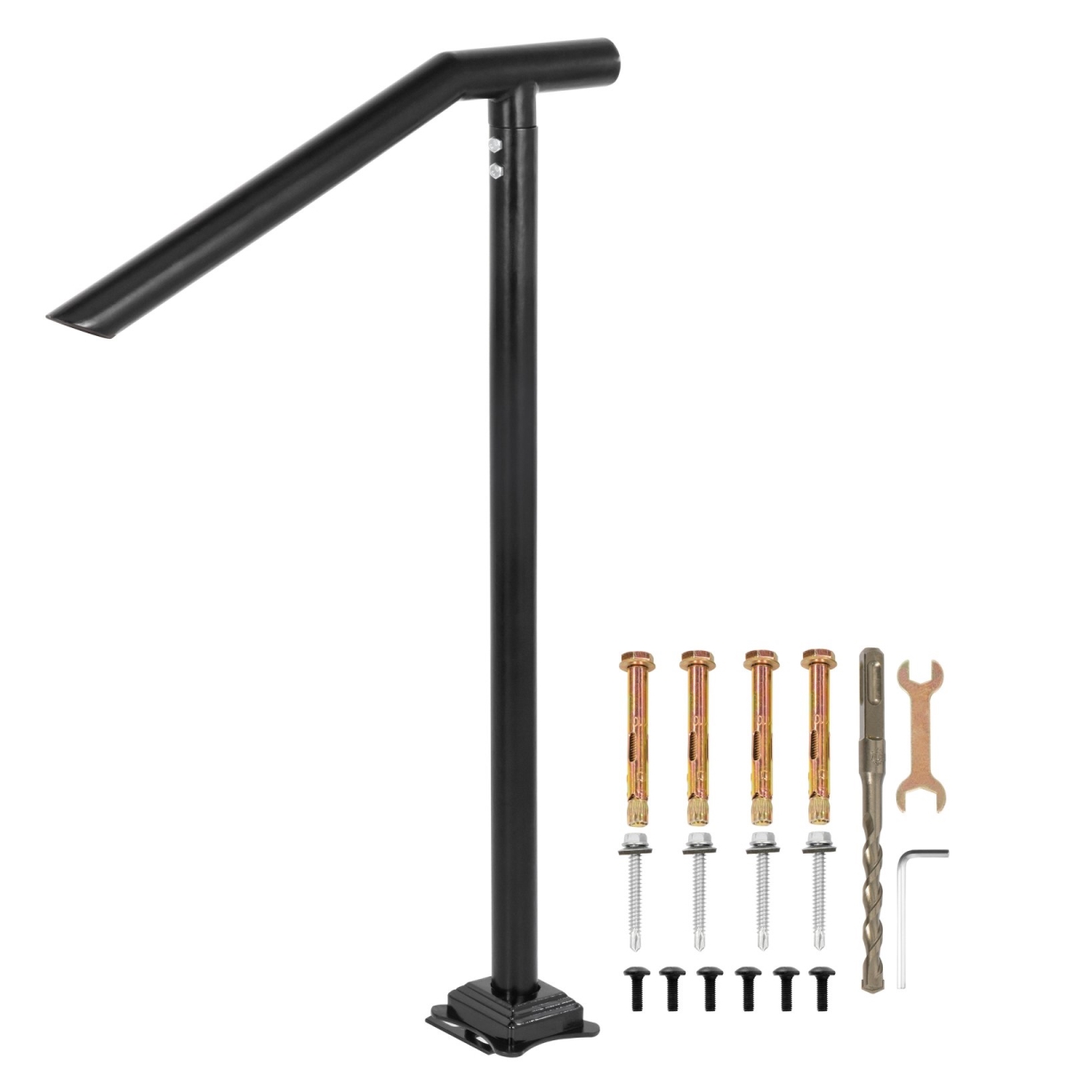 TFBXYGLZHS3C1XYBOV0 3 ft. Step Railing - Iron Stair Handrail Floor Mounted Sturdy Black Arched Handrails for Outdoor & Indoor 2 to 3 Steps