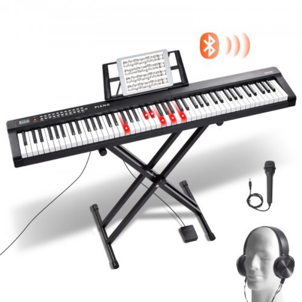 Picture of Vevor 88JBPZSMGQ88N6BDSV1 88 Key Digital Piano Keyboard Semi Weighted Electric Portable with Stand