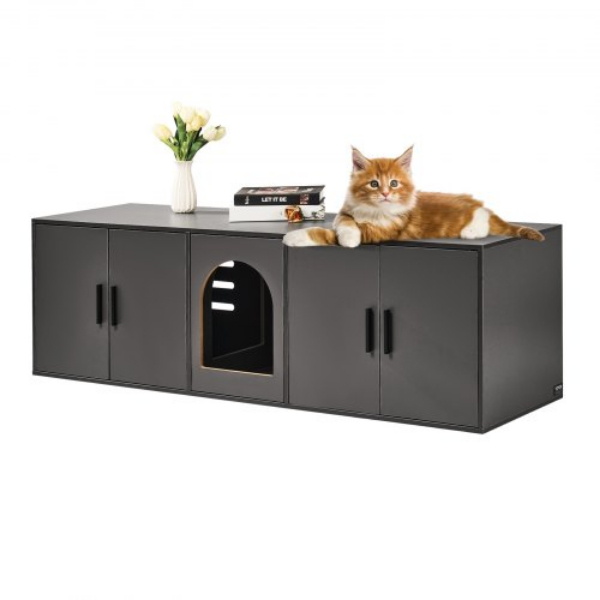 Picture of Vevor JSDMMSPWQ57IJ8E5FV0 57.9 in. Furniture Hidden Enclosure Cat Wooden Litter Box - Black