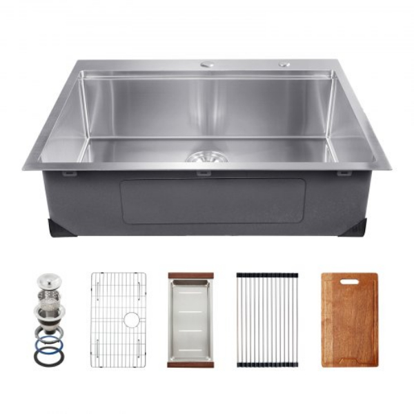 Picture of Vevor QRSSCTSPDC304GVRJV0 30 in. Kitchen Sink Top Mount Single Bowl Drop-in. Basin Stainless Steel Bar