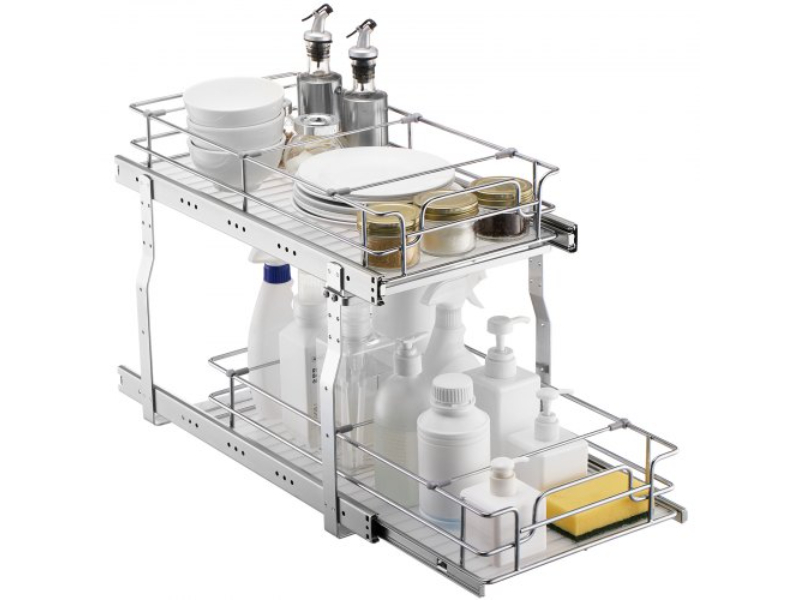 Picture of Vevor FZSLLDGGEC12VMAA1V0 12 x 21 in. 2-Tier Wire Pull Out Cabinet Under Sink Organizer Drawer Basket