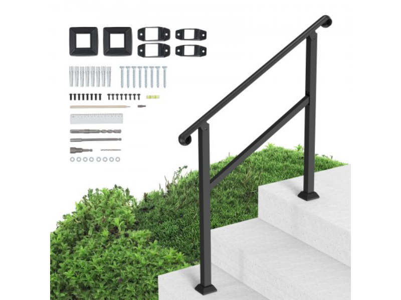 Picture of Vevor KDJSLZFSHSZW9HILGV0 2-3 Step Outdoor Handrails for Seniors Porch Deck Post - Black