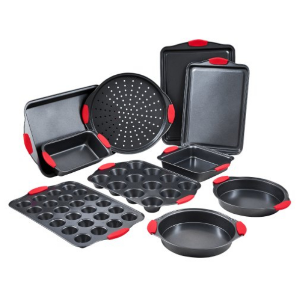 Picture of Vevor TGKPTZ10JHS0KEORVV0 Silicone Handle Nonstick Carbon Steel Bakeware Pan Set, Black - 10 Piece