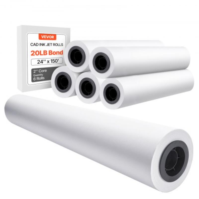 Wide Format Paper - 24 in. x 150 ft. Plotter Paper - 6 Rolls CAD Bond Rolls with 2 in. Core - 20 lbs Bond Paper Rolls - Idea for CAD Drawings