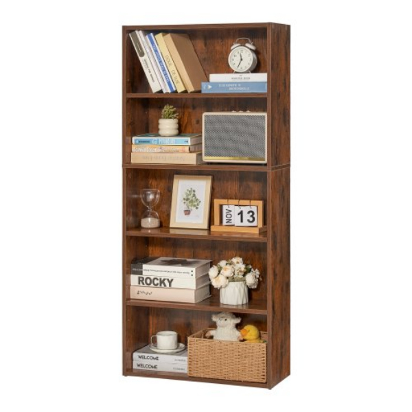 BSSJZFXBHB1LXY2KAV0 53 in. 5-Tier Wooden Narrow Open Bookshelf with Adjustable Shelf, Brown