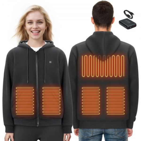 Picture of Vevor JRWYLLSHSDDCQXN1LV9 Heated Hoodie Sweatshirt Zip Up for Unisex with Battery&#44; Black - 2XL