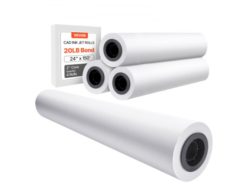 KFDYZ2INCH243KB2WV0 24 in. x 150 ft. 20 lbs Bond Plotter Paper Rolls Wide Format, 4 Rolls CAD with 2 in. Core