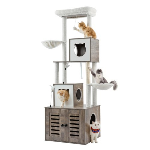 Picture of Vevor FHSXJSMSHS6C643W4V0 72.83 in. 2-in-1 Cat Tree Litter Box Enclosure Tower Indoor Play House - Large - Gray