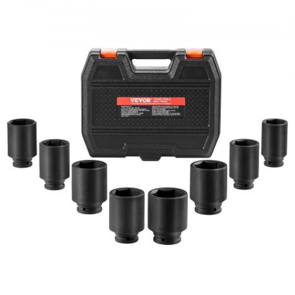 Picture of Vevor ZLMTTCZLM126S59KUV0 0.5 in. 6-Point SAE Axle Nut Impact Socket Set Drive - 8 Piece