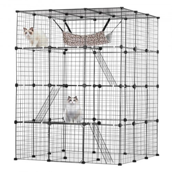 Picture of Vevor PJSMBSL41W415338YV0 41 x 41 x 55 in. 4-tier Metal Wire Hammock Cat Enclosure Cage - Large - Black