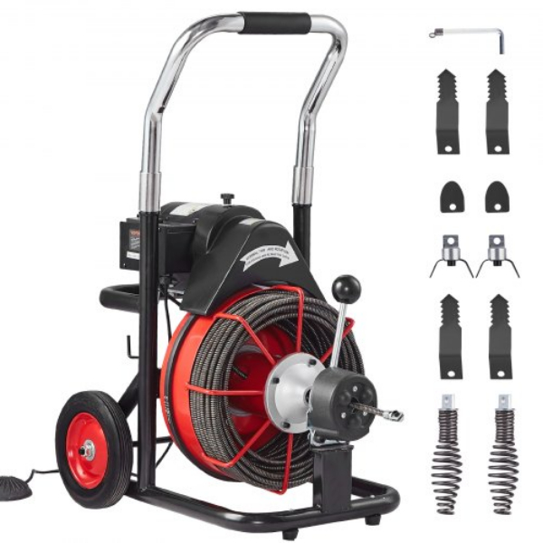 Picture of Vevor ZDJJKLSGDSTJ3PXN5V1 100 ft. x 0.37 in. Auto Feed Auger Electric Drain Cleaner Machine - Red & Black