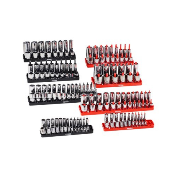 Picture of Vevor TTJGGSHH8JTG9NS0ZV0 High-Rod Metric SAE Tray Socket Organizer Set&#44; Black & Red - 8 Piece